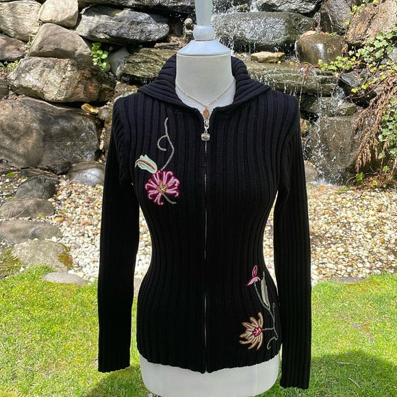 MAJOR DE LEMA ZIP UP FLORAL SPARKLE CARDIGAN HOODIE - M 🌸🍀🌺 - Picture 2 of 8
